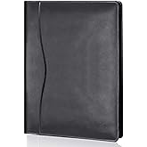 Leather Portfolio Folder Padfolio, Business Padfolio Organizer Document Planner Portfolio Binder Storage Pocket for Legal Pad Holder Paperwork Phone Men Women (Black)