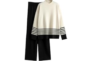 Tanming Women's Lounge Sets 2 Piece Outfits Knitted Pullover Sweater Tops Wide Leg Pants Tracksuit