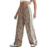 Floerns Women's Y2K Bow Striped Leopard Print Pants Elastic High Waisted Wide Leg Trousers