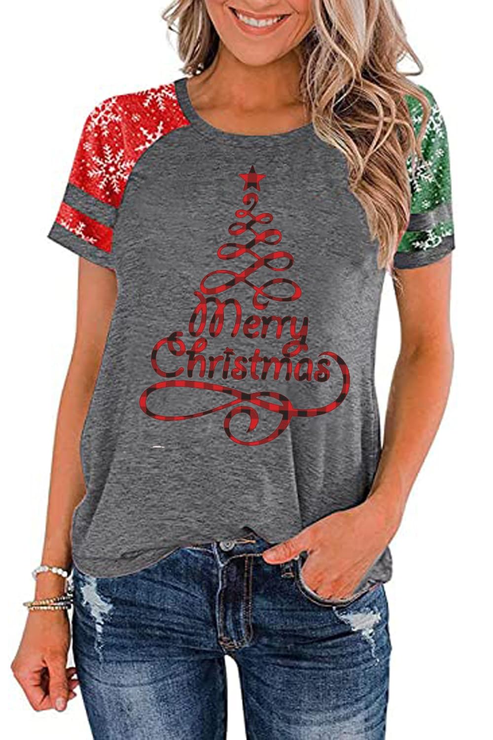 Ovazly Christmas Shirt for Women Raglan Sleeve