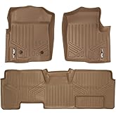 MAXLINER Floor Mats 2 Row Liner Set Tan for 2011-2014 Ford F-150 SuperCab Non Flow Center Console