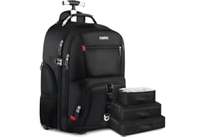 ZOMFELT Rolling Backpack, Travel Backpack with Wheels, Carry on Backpack with 3 Packing Cubes, 17.3 Inch Wheeled Laptop Backpack for Men Women Adults to Travel Work Business Black