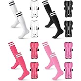 Toulite 4 Sets Soccer Shin Guards and Socks for Youth Kids, Soccer Shin Pads Long Socks for 7-15 Year Old Child, Gear Football Equipment for Boys Girls Toddlers Teenagers