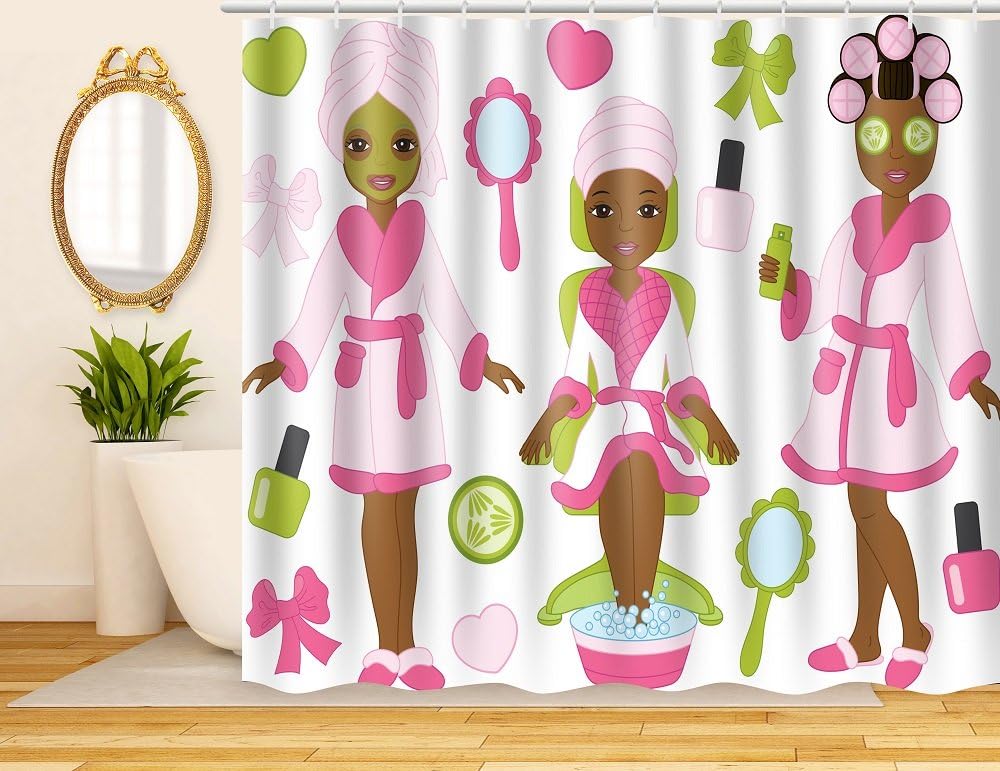 ArtRena Unique Fabric Shower Curtain, Dark-Skinned, Black Women, Spa, Waterproof and Mildew Resistant, 71" x 71"