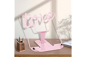 Honagu Adjustable Metal Book Stand Book Holder, Book Stand for Reading, Documents Holder, Sturdy Typing Stand for Cookbook Textbooks Tablet Music Books (Macaron Pink)