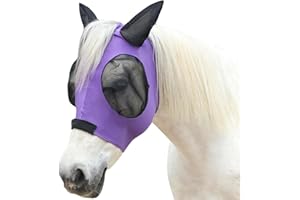 Gallopoff Horse Fly Mask with Ears - Large Eye Space for Full Vision, Breathable Stretch Comfort Fit, UV Protection, Forelock Opening, Easy Pull-On Violet Full