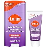 Lume Whole Body Deodorant - Invisible Cream Mini + Solid Stick Bundle - 72 Hour Odor Control - Aluminum & Baking Soda Free, Skin Loving (Lavender Sage)