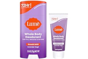 Lume Whole Body Deodorant - Invisible Cream Tube Mini and Solid Stick - 72 Hour Odor Control - Aluminum Free, Baking Soda Free, Skin Safe - 0.5 Oz Mini Tube + 2.6 Oz Solid Stick (Lavender Sage)