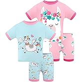 DAUGHTER QUEEN Girls Summer Pajamas Set 4 Pieces 100% Cotton Sleepwear Size 18 Months-12 Years