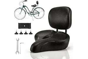 Backrest Bike Seat Cushion, Extra Large Widened Bicycle Saddle with Thickened Padded PU and Ventilation Holes, Fit for Mounta