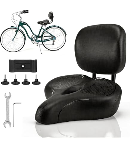 Selle De Vélo Large Avec Dossier – Rembourrage Gel Haute Densité, Suspension à Ressort, Réglable En Hauteur
