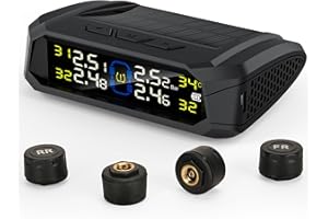 ALIESTFDNO RV Tire Pressure Monitoring System, 2.8” TPMS (0-87 PSI) Tire Pressure Monitor System with Solar Charger, RV TPMS with 4 External Sensors & 5 Alarm Modes, 2025 LCD Display, Auto Sleep Mode