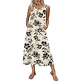 Zeagoo Women Summer Midi Dress 2026 Sleeveless Casual Beach Sundress Button Down Loose Spring Tank Dresses with Pockets