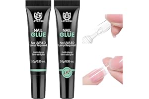 LEYKOSH Nail Glue for Press Ons, 10s Fast-Drying No U V Light Needed - Upgrade Super Strong Semi Solid Nail Glue Last Up to 28+ Days & Easy to Remove, 10g*2 High Capacity Suitable for Fake & Acrylic Nail Tips