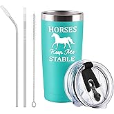 Qtencas Horse Lovers Travel Tumbler - 'Horses Keep Me Stable' - Birthday Christmas Gifts for Women, Friends, Sister - 20 Oz Insulated Stainless Steel, Mint