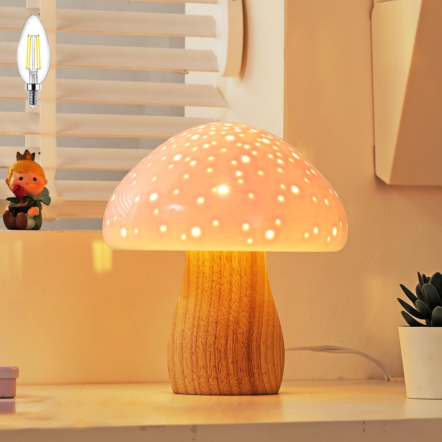 KAiSnova Mushroom Lamp Small Table Lamp Bedroom Lamps Ceramics Bedside