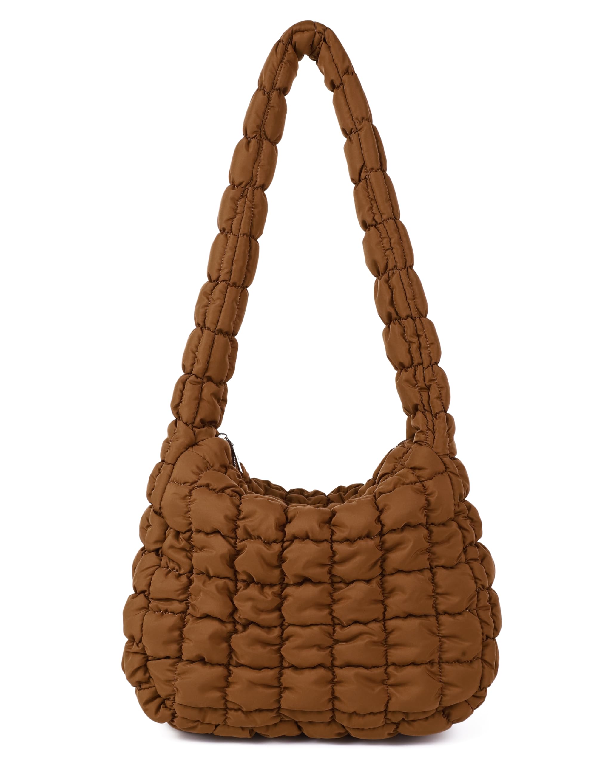 Photo 1 of Rejolly Puffer Quilted Shoulder Bag for Women Puffy Bubble Tote Bag Lightweight Nylon Handbag Padded Soft Purse Brown