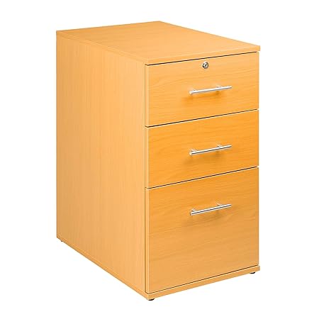 MMT Furniture Designs Ltd Birke 3 Schubladen Unter-Schreibtisch-Schrank mit Rollen, für Akten, abschließbar, Aufbewahrungsmöb