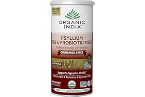ORGANIC INDIA Psyllium Husk Powder - Pre & Probiotic Fiber Supplement, Organic Psyllium Husk Fiber Supplement with Whole Psyllium Husk, USDA Certified Organic, Vegan, Gluten Free - Cinnamon, 10 Oz