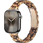 Slim Resin Band Compatible With Apple Watch Band Women 38mm 40mm 41mm 42mm 44mm 45mm 46mm, 14mm Thin Tortoise Lightweight Bracelet Dressy Strap for iWatch Bands Series 11 10 SE 2nd/3 9 8 7 6 5 4 3