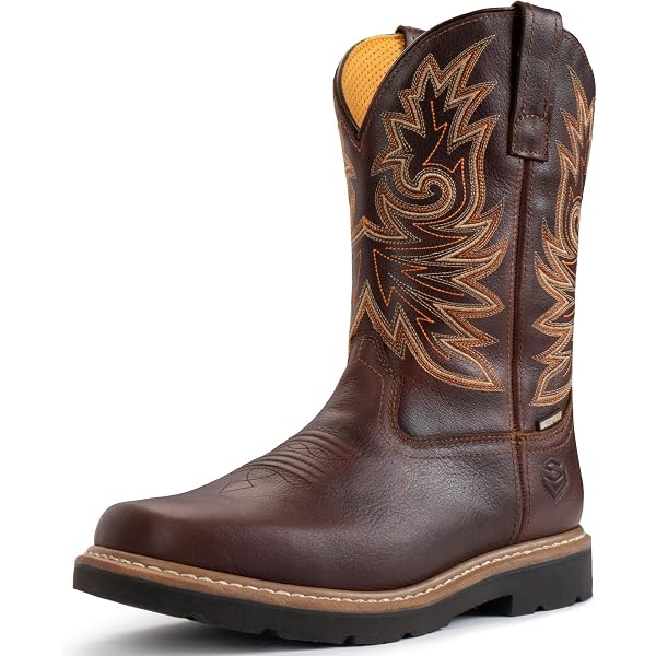 SUREWAY Mens Western Cowboy Boots Square Toe - All-Weather Rugged Slip On cowboy work boots Western Boots-Soft Toe,Square Toe-sureway main image 3