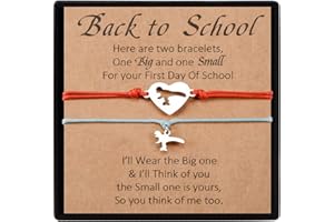 YELUWA 2 Pcs Back to School Gift, First Day of School Gift, Lovely Charm Bracelets Set for Daughter/Son from Mother Mommy and Me Jewelry with Gift Box Wish Card