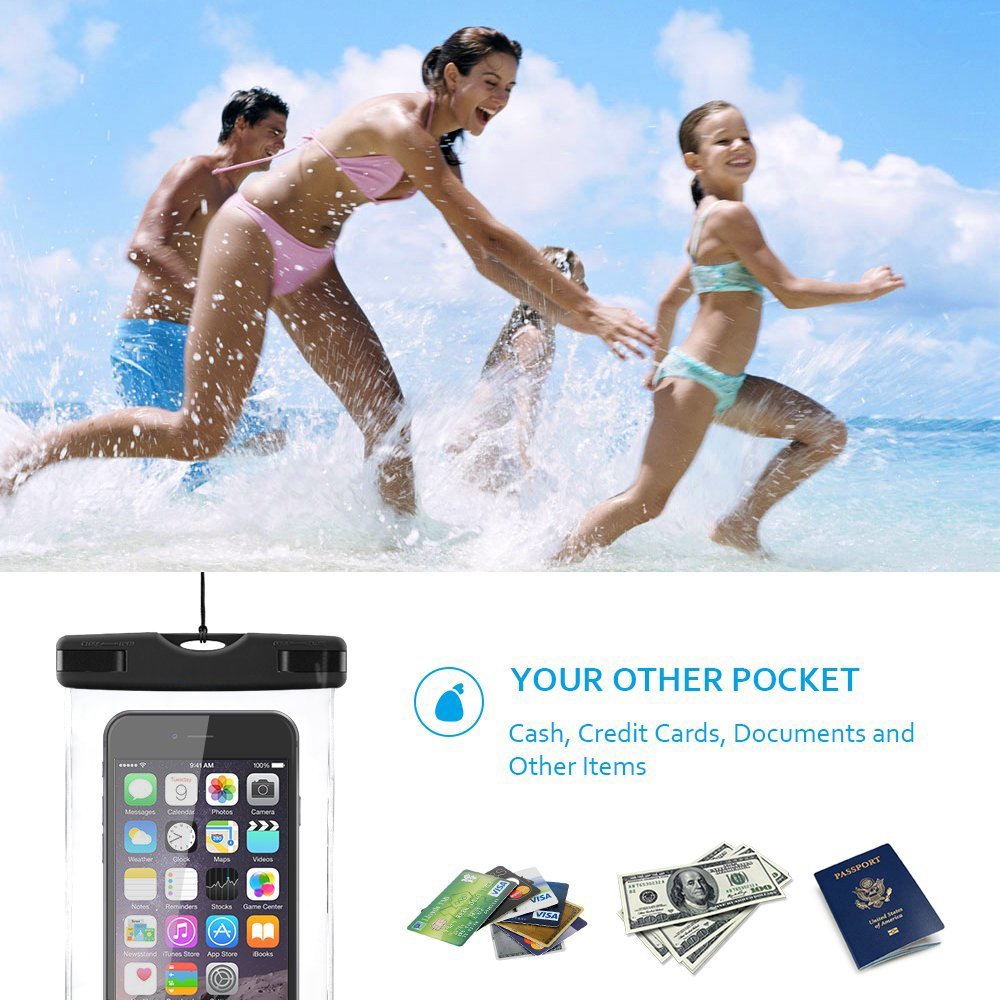 Waterproof Case, 2 Pack Firstbuy Phone Dry Bag Pouch for Outdoor Water sports,Case With Sensitive Screen Perfect For Apple iPhone7 7plus 6S 6S Plus Note 5 S7 S6 Edge LG,phones up to 6 inches?Black?