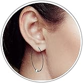 Pair of 1 inch Black Hoop Earrings - Hypoallergenic 925 Black Silver Cute Dangle Earrings With a 3mm White Opal - Easy and Simple Closure Hoop Earrings