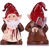 Horror Garden Gnome Statue Decoration for Men & Women Horror Fans and Collectors - 5.5" Funny Scary Garden Figurine Gift for Halloween Yard, Patio, Office, Shelf, Tabletop or Desktop Decor