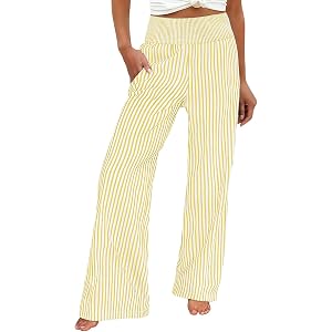 Womens Palazzo Pants High Waisted Wide Leg Striped Pant Summer Casual Loose Straight Leg Lounge Trousers with Pockets