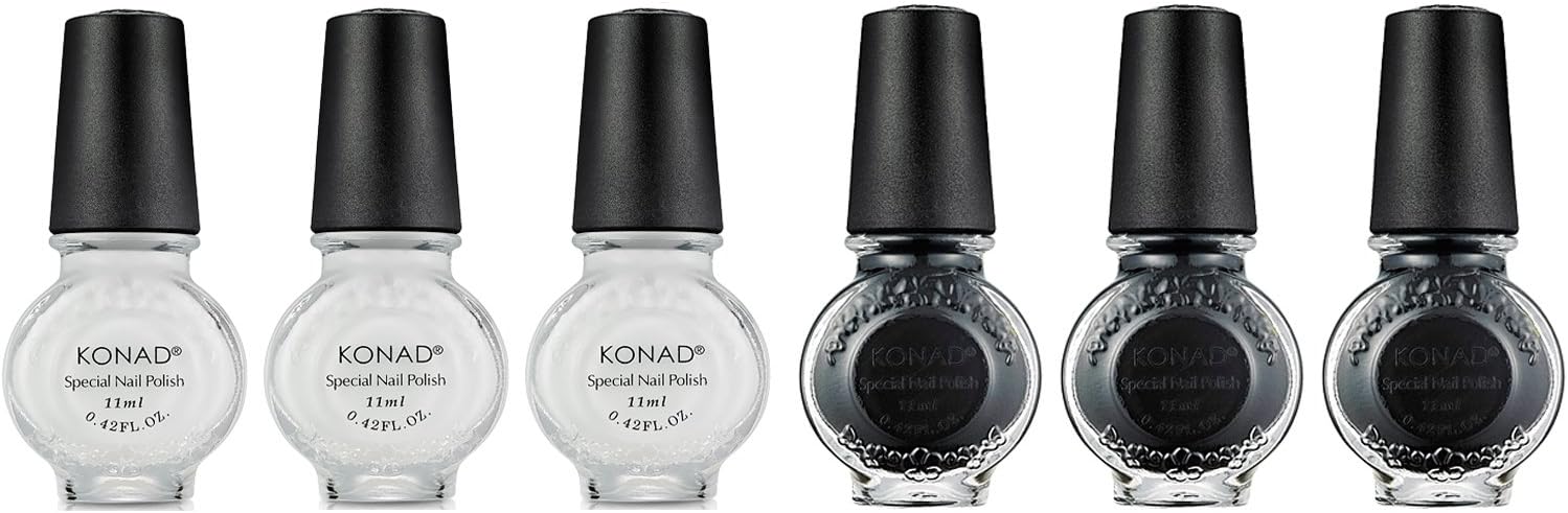 Konad Nail Art Stamping Polish 11ml - Set of 6 (Black & White Set)