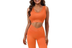 Womens Workout Sets Ribbed Seamless 2 Piece Sets Sports Bra High Waist Yoga Leggings Gym Sets