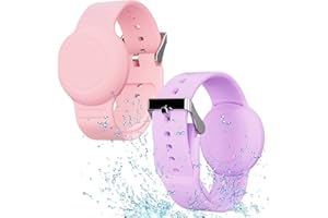 AGMZ Waterproof Air Tag Bracelet for Kids(2 Pack), Soft Silicone Air Tag Hidden Wristband Kids, Lightweight GPS Tracker Compatible with Apple AirTag Watch Band for Child (Purple & Pink)