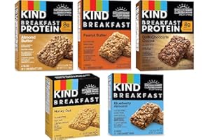 Kind Breakfast Bars New Variety 5 Pack. 1 Box of each: Dark Chocolate, Honey Oat, Peanut Butter, Almond Butter. Total of 40 Bars