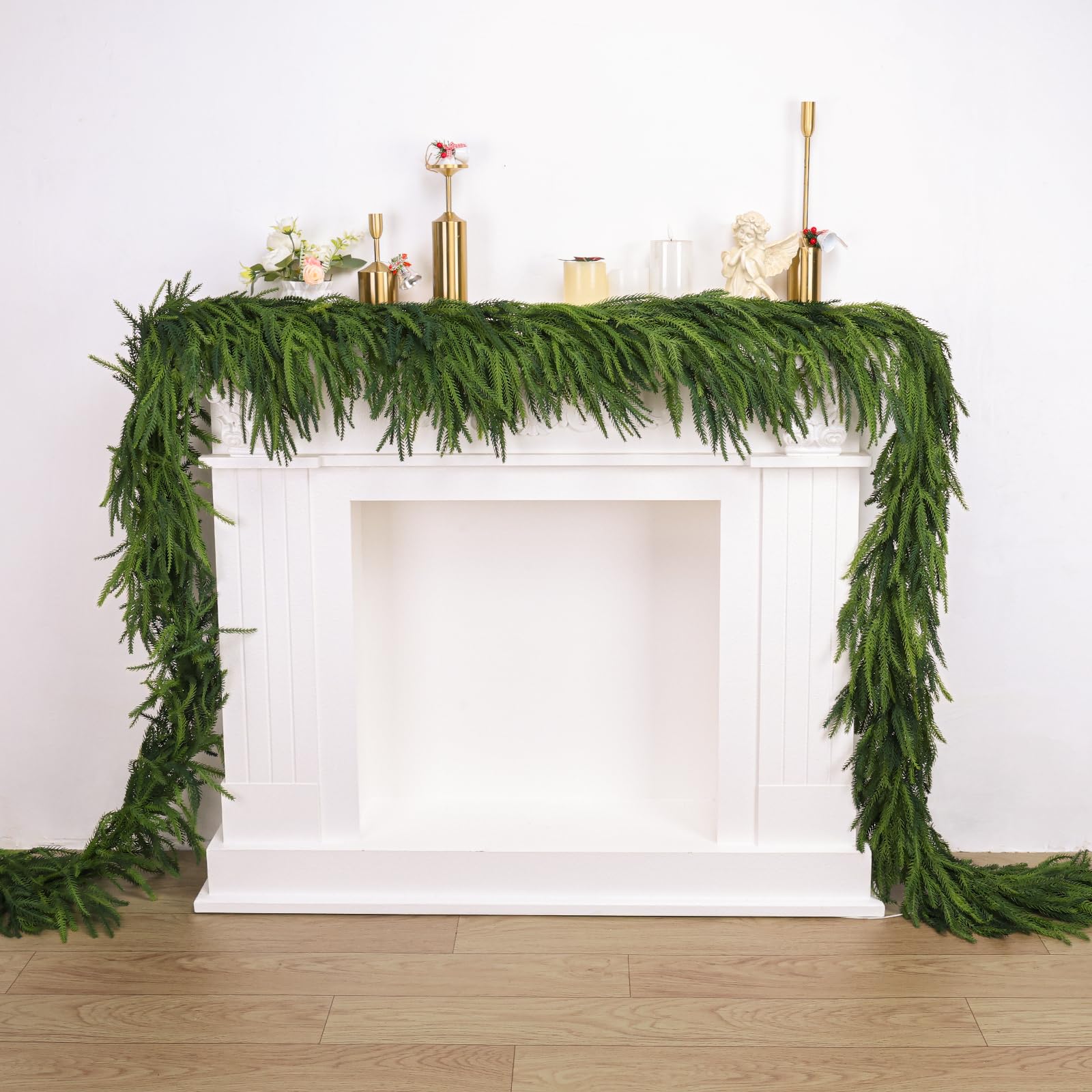 Photo 1 of 1 Pcs Artificial Norfolk Pine Garlands Christmas, 15 FT Dense Real Touch Winter Pine Garland Ornament, Green Artificial Greenery Garland for Table, Mantle, Wall, Indoor, Outdoor Christmas Decorations