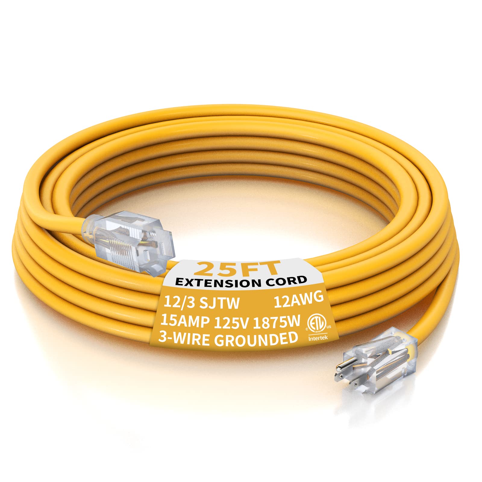 PLUGTUL 12 Gauge Extension Cord 25 Ft, Heavy Duty