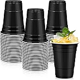 LANLISA 50 Black Plastic Cups, 16 oz Disposable Cups, Drinking Cups For Birthday Party, Graduation, Halloween