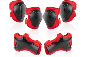 NHH Adult & Kids Knee Pads Elbow Pads Wrist Guards for Kids Youth Adultds Men and Women 6 in 1 Protective Gear Set for Skateboarding, Skating, Roller Skating and Multi-Sports (S, Candy Apple Red)