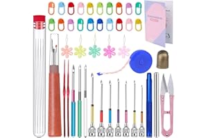 JNENERY Punch Needle, 43 Pieces Punch Needle Tool and Instructions - Punch Needle Embroidery Kit with Embroidery Tools, Seam Ripper, Threader and Thimble, Needle Punch Kits for Beginners