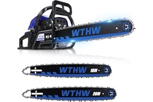 WTHW 58cc Gas Chainsaw with 20 & 18 Inch Bars – 2-Stroke Petrol Engine for Tree Felling, Storm Cleanup & Land Clearing, Quick-Start, Anti-Vibration (WH5802)