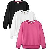 Aocku 3 Pack Girls Sweatshirt Fleece Cotton Kids Sweatshirts Soft Crewneck Pullover Kids Clothing Girls Long Sleeve Shirts