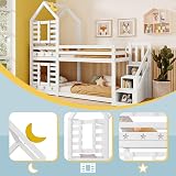 Jtyca Kids Bunk Bed with Storage, Solid Pine, Twin Sleeper, White view 5