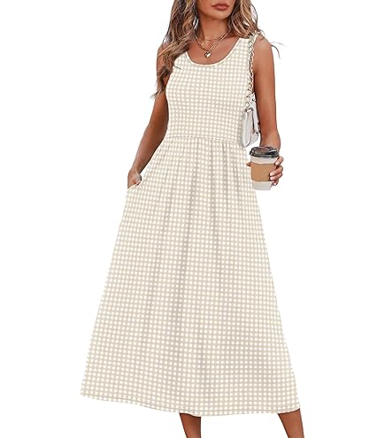 amazon flowy summer dresses Lands' End Women's Creaseless Scoop Neck Smocked Midi Dress X-Small Black at Women's Clothing store Formal event dress