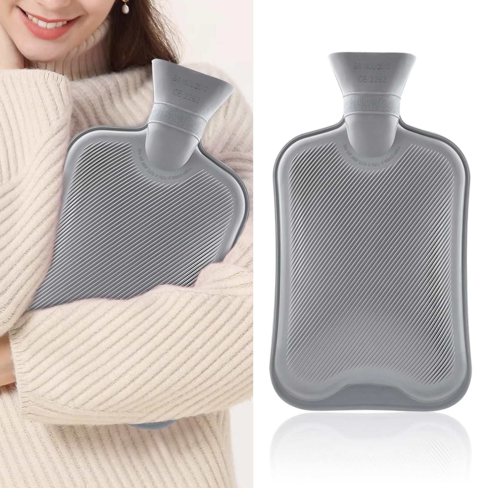 Photo 1 of 2L Hot Water Bottle Rubber, Hot Compress and Cold Therapy for Headaches Cramps Muscles Pain Relief Injuries, Hot Water Bag for Bed