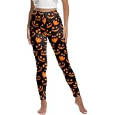 BELYQLY Women's Halloween Leggings Dancing Skeleton Print High Waist Yoga Pants