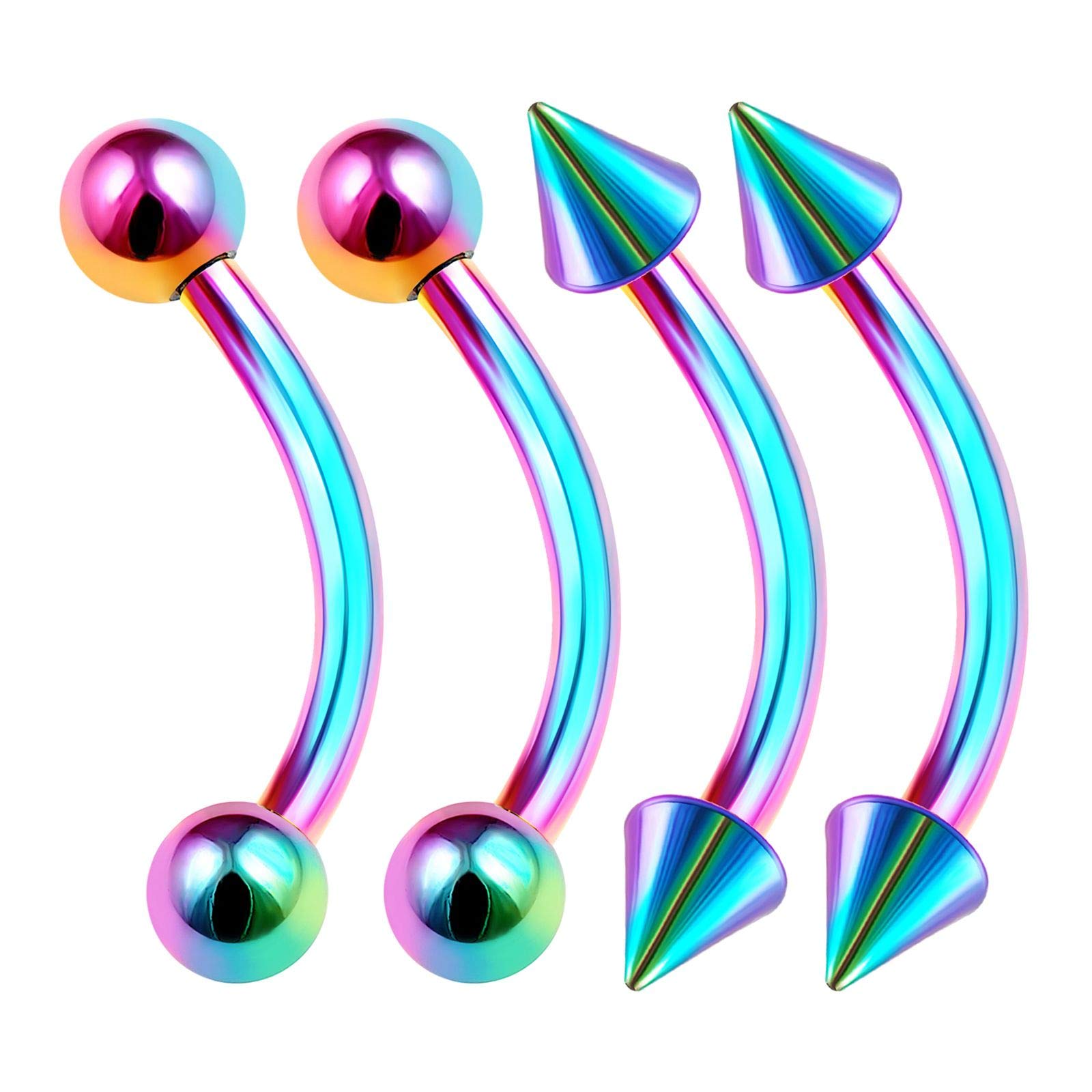 4PCS Stainless Steel Rainbow Banana Barbell 14 Gauge 1/2 12mm 4mm Ball Spike Nose Earrings Cartilage Piercing Jewellery 2952