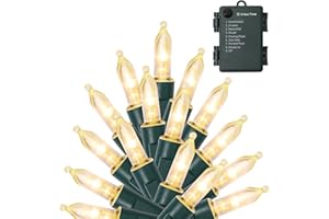 WATERGLIDE 50 LED Outdoor Christmas Lights, 16 FT Battery Operated Mini String Lights with 8 Modes & Timer, Xmas Tree Lights Waterproof for Patio Garden Party Wedding Holiday Decor, Warm White