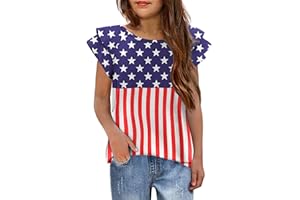 Arshiner 4th of July Shirt for Girl Patriotic American Flag Ruffle Short Sleeves Shirts Tops Tee Blouse
