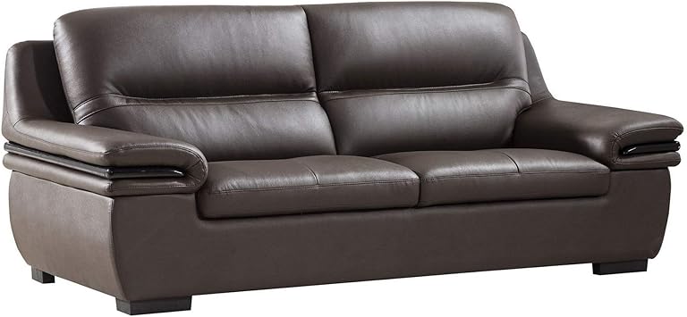 Amazon Com Benjara Contemporary Leather Sofa With Wooden Trim Armrest And Block Feet Brown Furniture Decor benjara contemporary leather sofa with