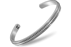 RTZN Cuff Bracelet for Men Premium Stainless Steel Mens Bangle Bracelets Silver Cuff Bracelet Waterproof & Non-Tarnish Minimal Western Bracelet